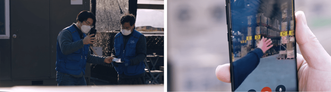 화상회의를 통해 본사와 물류센터가 실시간으로 소통하는 모습.