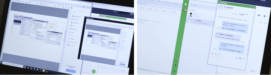 네이버웍스 메시지에서 통역 기능을 사용하는 모습.