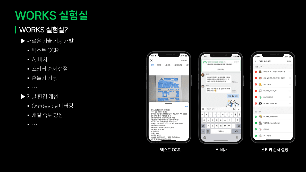 사내 네이버웍스 실험실 소개 화면.