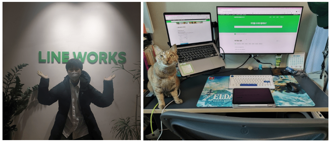 민희 님 인턴 시절 사진과 개인 책상 사진.