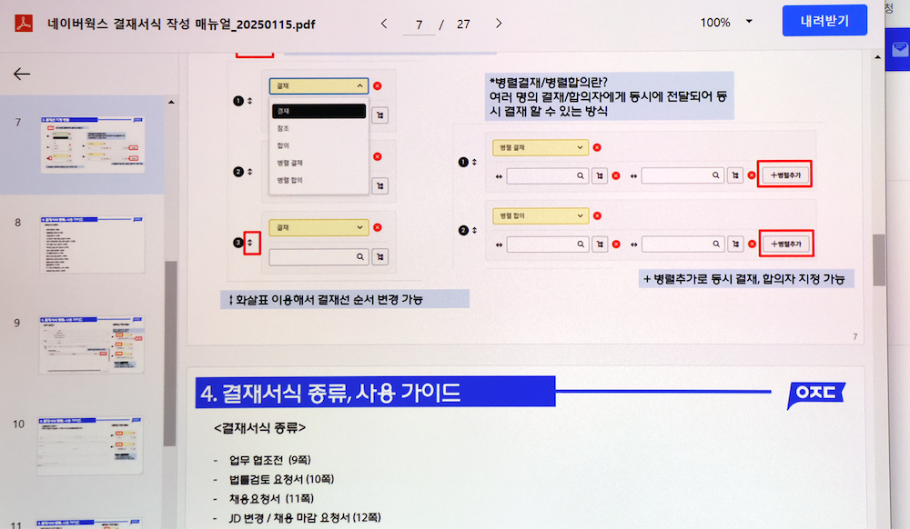 아정네트웍스에서 네이버웍스 도입 후 임직원 교육을 위해 만든 결재 문서 매뉴얼