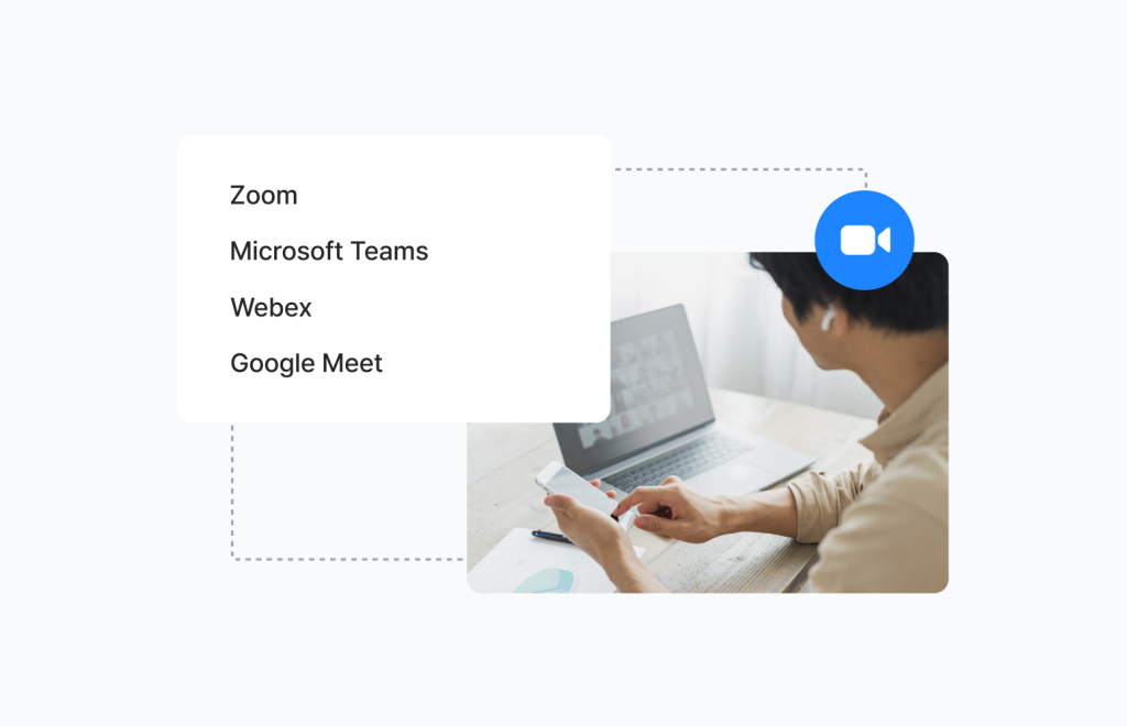 네이버웍스 클로바노트와 연계된 화상회의 플랫폼(Zoom, MS Teams, Webex, Google Meet)을 안내하는 이미지 